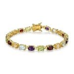 MORGAN & PAIGE 18K Yellow Gold-Plated .925 Sterling Silver Five-Tone Multicolor Genuine Gemstone Tennis Bracelet, 7"