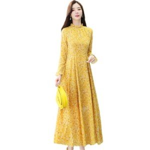 Women Chiffon Ruffled Collar Dress Bohomian Beach Long Dress Elegant Bodycon Party Maxi Dress