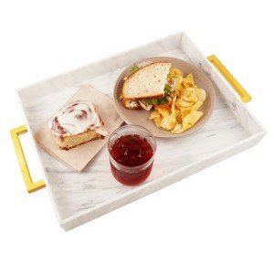 Marble Acrylic Serving Tray with Gold Handles