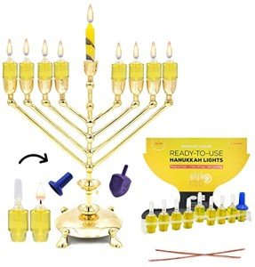 The Dreidel Company Hanukkah Pre-Filled Olive Oil Glass Cup Candles