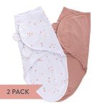Ely's & Co. Adjustable Swaddle Blanket Infant Baby Wrap 2 Pack (Mauve Pink Stars & Solid Dusty Rose 0-3 Months)