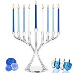 The Dreidel Company Contemporary Hanukkah Menorah, Polished, Non-tarnishing, Holds Most Candles (Nickel)