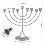 Hanukkah Candle Menorah, Traditional Classic 9 Rounded Branch Mini Menorah, 7.28x8 inch Silver Chanukah Candle Minorah Holy Land Table Centerpiece Home Decor