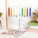 Hanukkah Candle Menorah, Traditional Classic 9 Rounded Branch Mini Menorah, 7.28x8 inch Silver Chanukah Candle Minorah Holy Land Table Centerpiece Home Decor