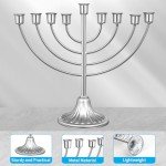 Hanukkah Candle Menorah, Traditional Classic 9 Rounded Branch Mini Menorah, 7.28x8 inch Silver Chanukah Candle Minorah Holy Land Table Centerpiece Home Decor