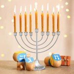 Hanukkah Candle Menorah, Traditional Classic 9 Rounded Branch Mini Menorah, 7.28x8 inch Silver Chanukah Candle Minorah Holy Land Table Centerpiece Home Decor