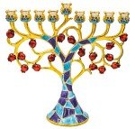 The Dreidel Company Menorah Jeweled and Gold Plated Tree with Red Flowers (Mosaic Jeweled & Gold Plated Tree with Red Flower)