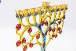 The Dreidel Company Menorah Jeweled and Gold Plated Tree with Red Flowers (Mosaic Jeweled & Gold Plated Tree with Red Flower)