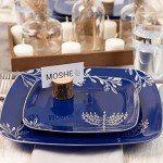 Combo Set 7" inch Salad Plates & 10" inch Square Plastic Plates Heavy Duty Hanukkah Dinner Plates with Blue Silver Chanukah Design Hanukkah Party Disposable China Like Plastic Dessert Plate (24 PACK)