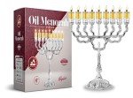 Ner Mitzvah Silver Plated Oil Menorah - Fits Standard Chanukah Oil Cups and Large Candles - Olive Branches - 11.5” High