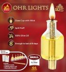 Ner Mitzvah Pre-Filled Menorah Oil Cup Candles - Hanukkah Ohr Lights - 100% Olive Oil with Cotton Wick in Glass Cup - Small Size, 44 per Pack, Burns Approx. 1 1/2 Hrs
