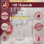 Ner Mitzvah Silver Plated Oil Menorah - Fits Standard Chanukah Oil Cups and Large Candles - Olive Branches - 11.5” High
