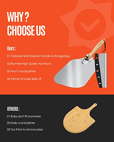 12" Aluminum Pizza Peel with Foldable Wood Handle