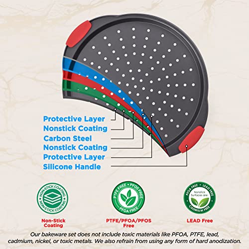 14" Nonstick Pizza Tray Set with Silicone Grip Handles