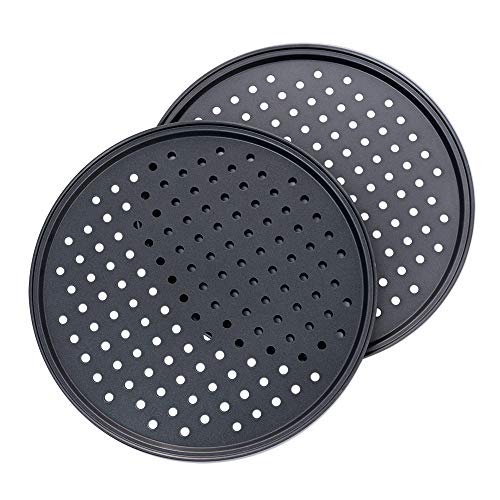 Carbon Steel Perforated Pizza Pan, 12inch Round, Dark Gray