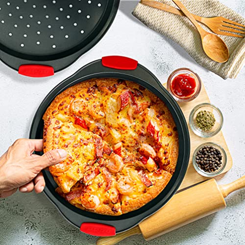 14" Nonstick Pizza Tray Set with Silicone Grip Handles
