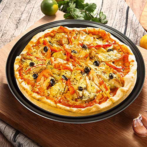 Carbon Steel Perforated Pizza Pan, 12inch Round, Dark Gray