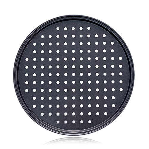 Carbon Steel Perforated Pizza Pan, 12inch Round, Dark Gray