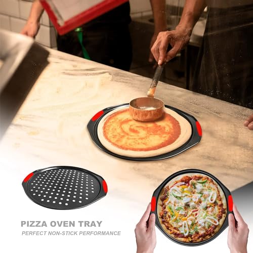 Rarapop 14-Inch Pizza Pan with Silicone Handles