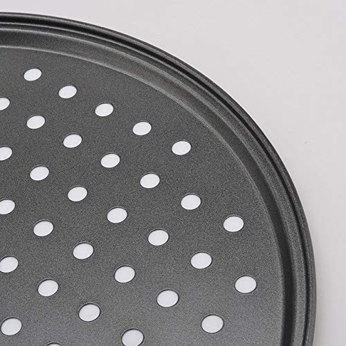 Carbon Steel Perforated Pizza Pan, 12inch Round, Dark Gray