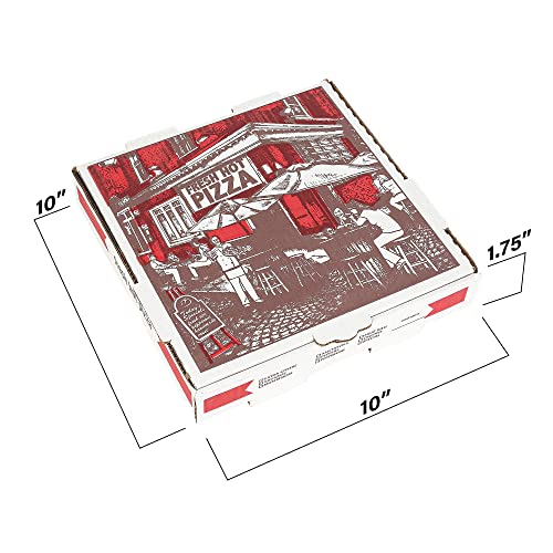 10" Cardboard Pizza Boxes, White-Red Corrugated Design (10 Pack)