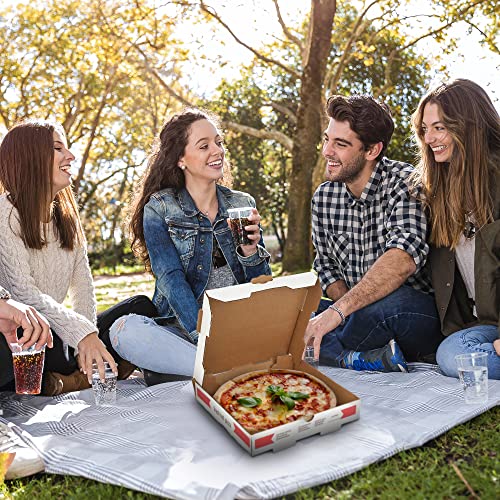 10" Cardboard Pizza Boxes, White-Red Corrugated Design (10 Pack)