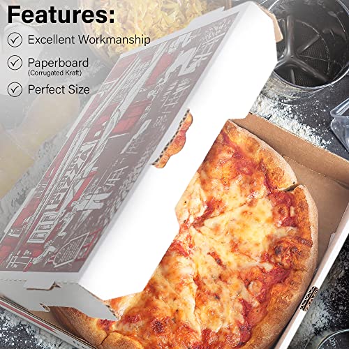 10" Cardboard Pizza Boxes, White-Red Corrugated Design (10 Pack)