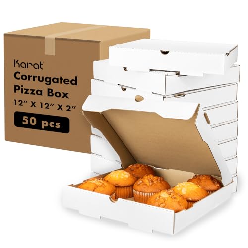 50 Pack 12" White Pizza Boxes; Ventilated & Convertible