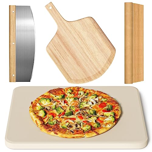 15" Rectangle Pizza Stone Set with Pizza Peel & Cutter