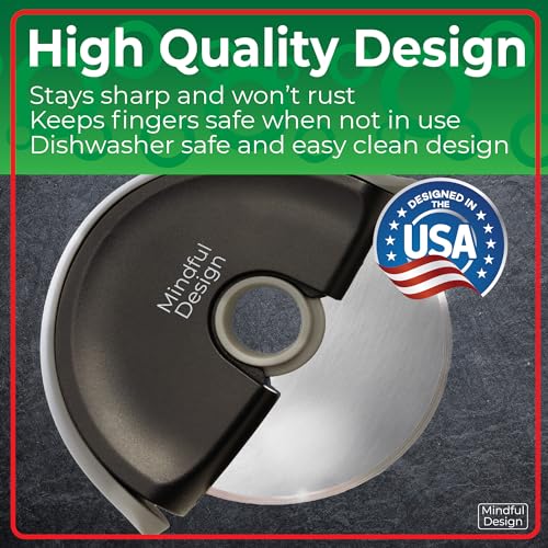 Mindful Design Pizza Cutter with Protective Blade Cover