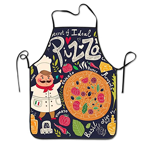 Cartoon Pizza Vegetables Chef Apron for Women and Men