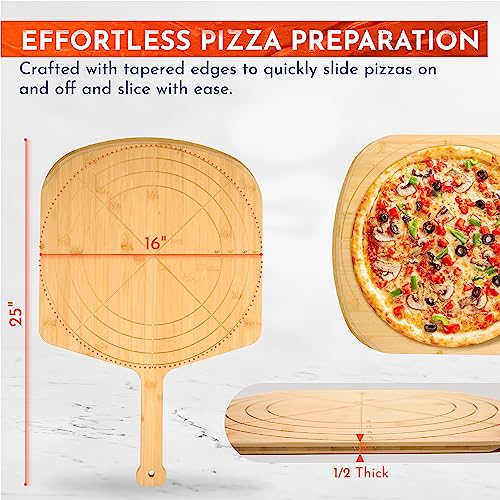 16 Inch Bamboo Pizza Peel with Engraved Sizes