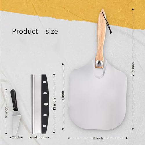 Aluminium Pizza Paddle with Rocker Cutter & Spatula