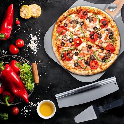 Aluminium Pizza Paddle with Rocker Cutter & Spatula