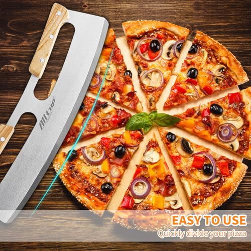 ALLTOP Stainless Steel Blade Pizza Rocker with Wooden Handle