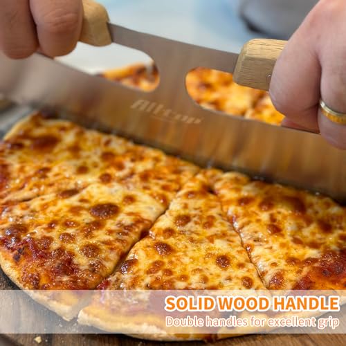 ALLTOP Stainless Steel Blade Pizza Rocker with Wooden Handle