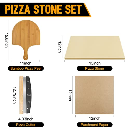 GEEBOBO 4 Piece Rectangular Pizza Stone Set (15x12")