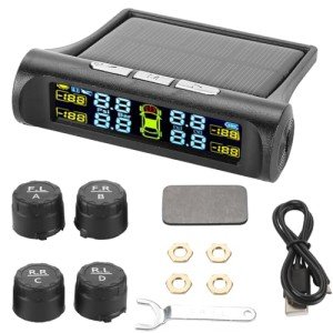 Wireless Solar Tire Pressure Monitor with 4 Sensors