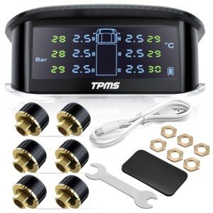 Wireless TPMS with Solar Charger & 6 Sensors