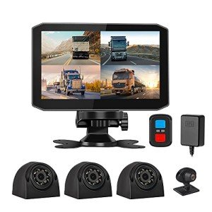 VSYSTO 4CH Reversing Camera HD 1080P Backup Camera Front Rear, 7.0'' Monitor Rearview Camera Sides View with GPS Infrared Night Vision Lens for Semi Trailer Truck Van Tractor Pickups Camper