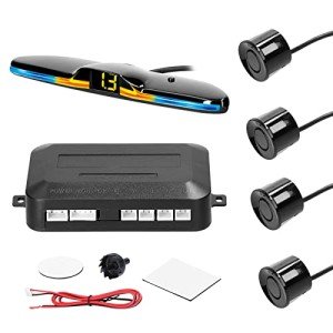 Goolsky Car Parking Sensor Rear Reversing Radars System with 4 Parking Sensors Distance Detection LED Light Distance Display Warning Buzzer (Black)
