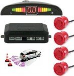 Multibao Car Auto Vehicle Reverse Backup Radar System with 4 Parking Sensors Distance Detection + LED Distance Display + Sound Warning - Red