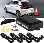 Multibao Car Auto Vehicle Reverse Backup Radar System with 4 Parking Sensors Distance Detection + LED Distance Display + Sound Warning - Matt Black Color