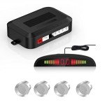 COCAR Car Reversing System 4 Distance Detection with Parking Sensor+LED Distance Display+Voice Warning-Silver