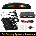 Multibao Car Auto Vehicle Reverse Backup Radar System with 4 Parking Sensors Distance Detection + LED Distance Display + Sound Warning - Matt Black Color