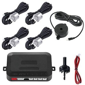 MOCNT Car Reverse Parking Sensors Car Rear Reverse Parking Radar System Car Parking Sensor Kit 4 Rear Sensor Auto Sound Alarm Alert Reverse Backup Radar Silver