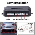 MOCNT Car Reverse Parking Sensors Car Rear Reverse Parking Radar System Car Parking Sensor Kit 4 Rear Sensor Auto Sound Alarm Alert Reverse Backup Radar Silver