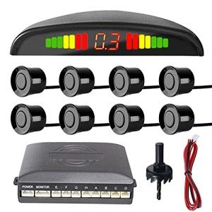MOCNT Car Reverse Parking Sensors Car Rear Reverse Parking Radar System Car Parking Sensor Kit 8 Sensor Auto Sound Alarm Alert Reverse Backup Radar Display Black