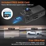 Dash Cam Front and Rear, 4K+1080P Dual Dash Camera for Cars with WiFi & GPS, Dashboard Camera Dashcam with App Control, Free 64GB Card, 170° Wide Angle, G-Sensor, Loop Recording, 24H Parking Mode