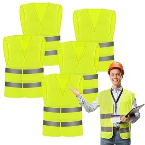 LEEPAT 5 Pack Hi Vis Ve Jackets,High Visibility Reflective Safety Vest Waistcoats Jacket For Traffic Work, Running